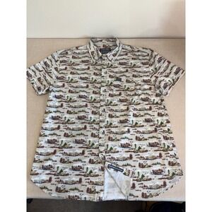 Burlebo Mens XXL Short Sleeve Button Down Shirt Hunting Dog Wilderness Print Tan